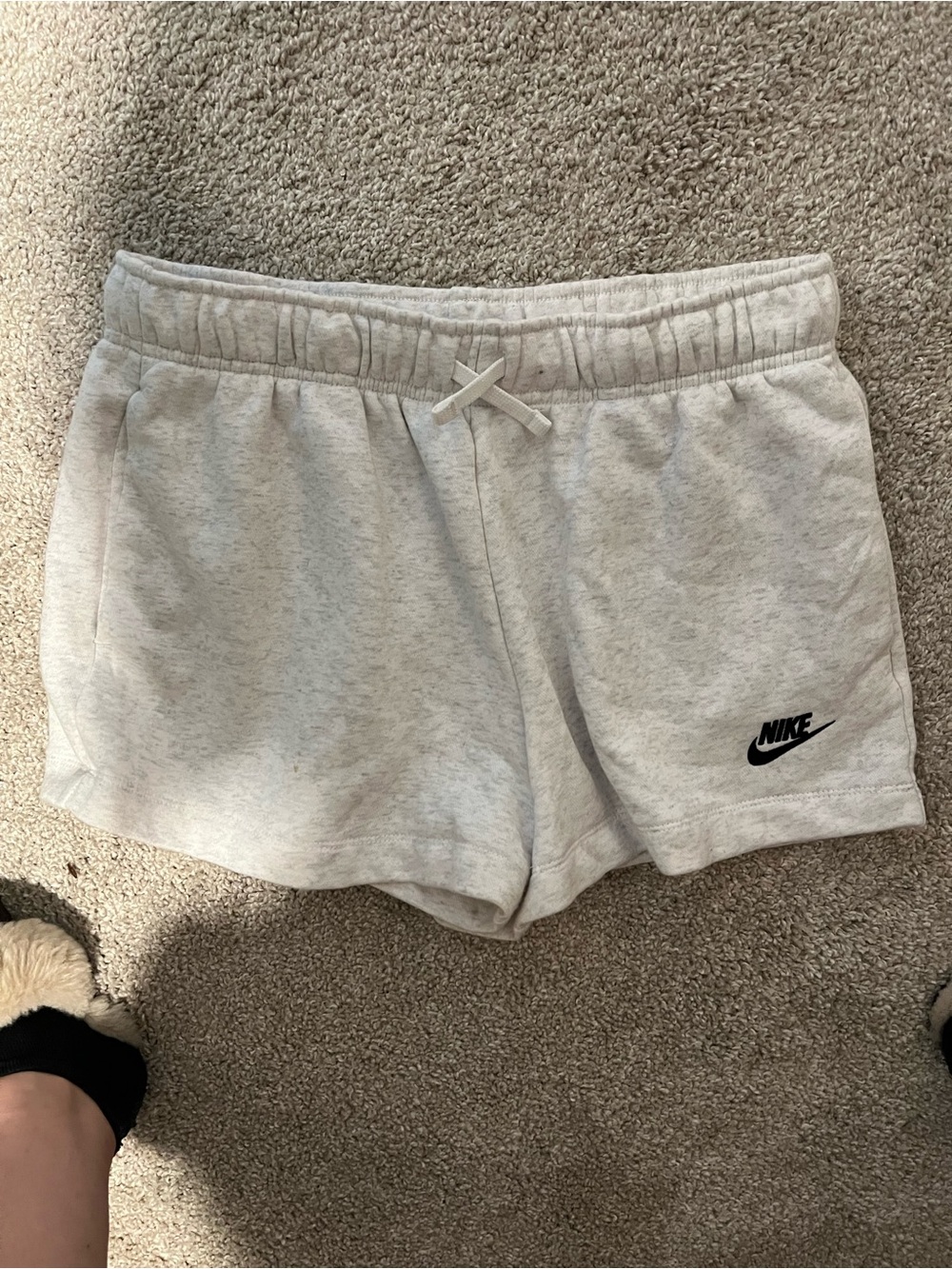 Nike Women's Light Heather Gray Athletic Shorts with Black Logo